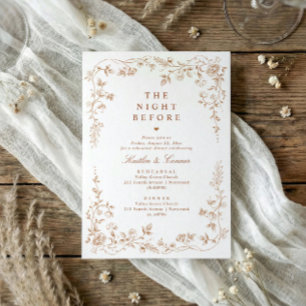 Invitación Cena de Ensayo Vintage Terracota Naranja Floral