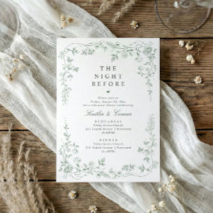 Invitación Cena de Ensayo Vintage Verde Salvia Floral Francés