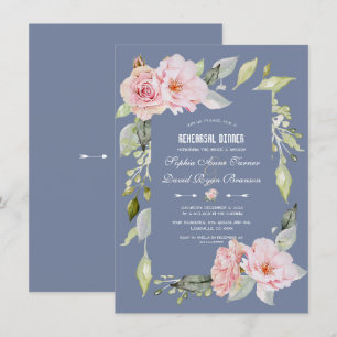 Invitación Cena de Ensayos Blue Dusty Floral Rosa de Encanto