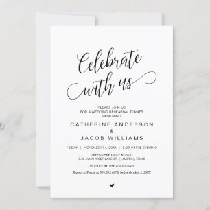Invitación Cena De Ensayos bodas, Sencillo Negro Clásico, Inv