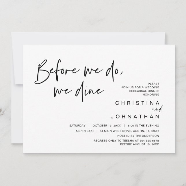 Invitación Cena De Ensayos De bodas, Antes De Que Lo Hagamos, (Anverso)