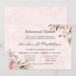 Invitación Cena De Ensayos De Pampas De Peonía Rosa Neutral E