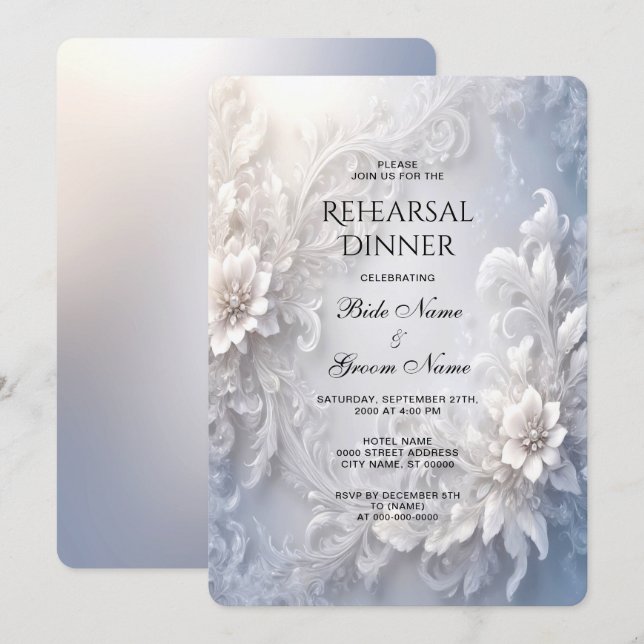 Invitación Cena de Ensayos Florales Blancos (Anverso / Reverso)