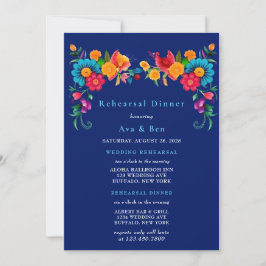 Invitación Cena de Ensayos Florales de Fiesta Azul y Colorida
