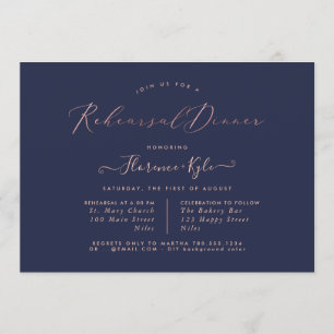Invitación Cena de estilo elegante, guión de lujo de oro Rosa