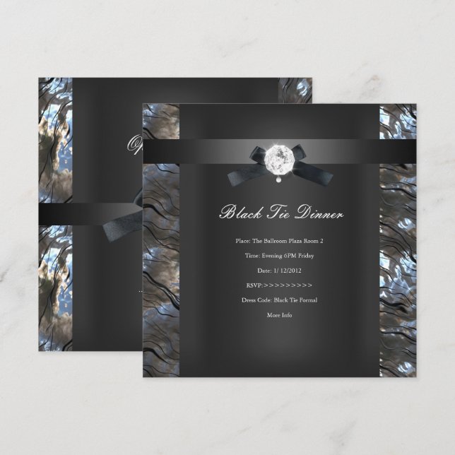 Invitación Cena de etiqueta negra Silver black 2 (Anverso / Reverso)