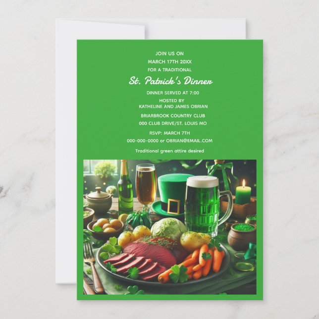Invitación Cena de feriados en San Patricio (Anverso)