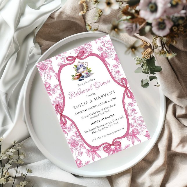 Invitación Cena de Fiesta de té con flores silvestres rosadas (Subido por el creador)