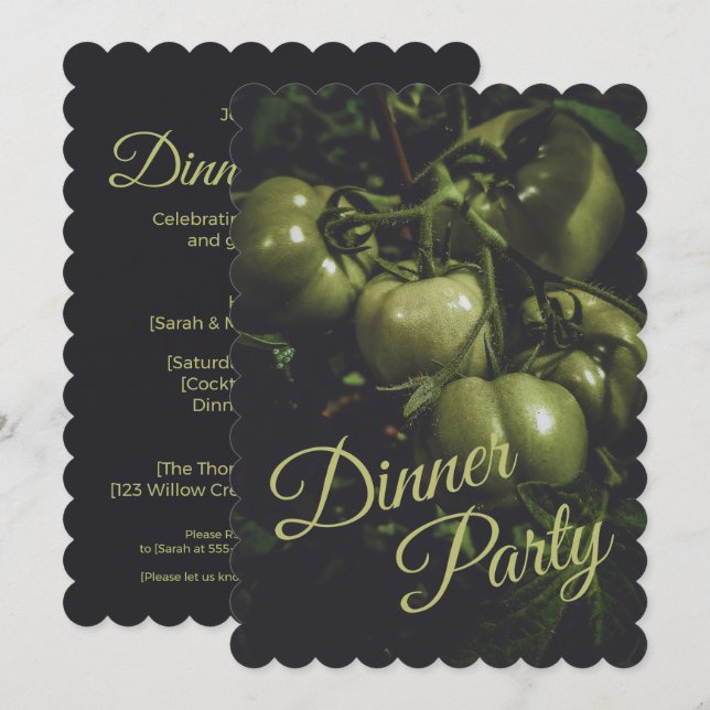 Invitación Cena de fiesta de tomates rústicos verdes malhumor (Anverso / Reverso)
