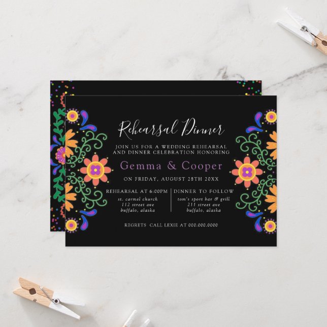 Invitación Cena de Fiesta Mexicana Floral (Anverso/Reverso In Situ)