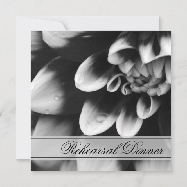 Invitación Cena de flores de Dahlia en blanco y negro (Anverso)