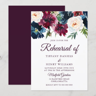 Invitación Cena de flores de vino rojo de la marina y borgoña