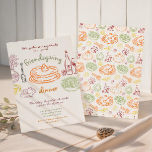 Invitación Cena de Friendsgiving adorable y caprichosa dibuja