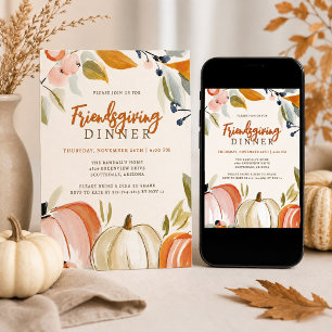 Invitación Cena de Friendsgiving Calabazas de Acuarela Descar
