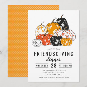 Invitación Cena de Friendsgiving Calabazas Florales Modernas