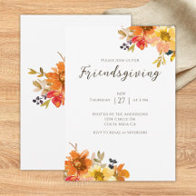 Cena de Friendsgiving con flores rústicas