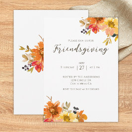 Invitación Cena de Friendsgiving con flores rústicas