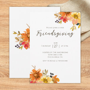 Invitación Cena de Friendsgiving con flores rústicas