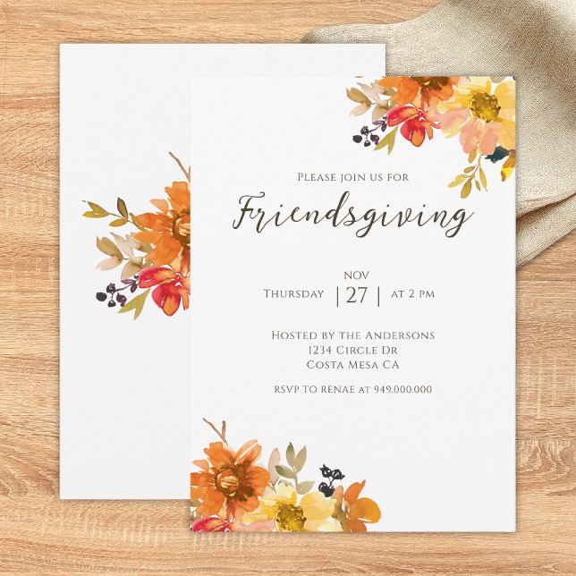 Invitación Cena de Friendsgiving con flores rústicas (Subido por el creador)