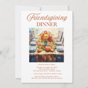 Invitación Cena de Friendsgiving en acuarela   Potluck de oto