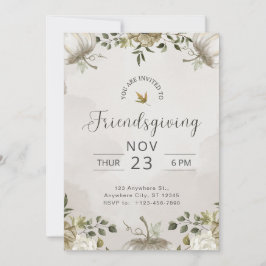 Invitación Cena de Friendsgiving floral blanca y beige
