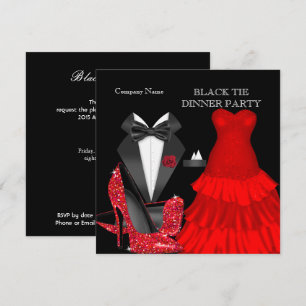 Invitación Cena de gala corporativa de negro y rojo