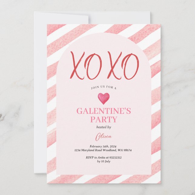Invitación Cena de Galentine's Day Rosa XOXO Arch Día de San  (Anverso)