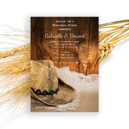 Invitación Cena de Gorra de Vaquero y Boda de Madera de Barn