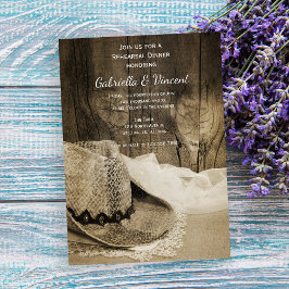 Invitación Cena de Gorra de Vaquero y Boda de Madera de Barn