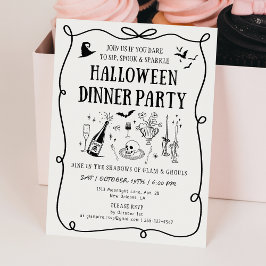 Invitación Cena de Halloween Boos & Bows modernos y blanqueci