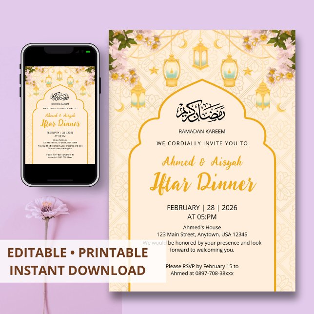 Invitación Cena de Iftar con Arco de Linterna Floral Boho Dor (Subido por el creador)