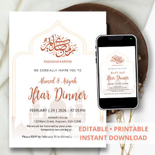 Invitación Cena de Iftar con Silueta de Mezquita Islámica Ele