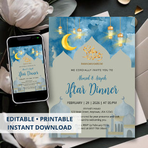 Invitación Cena de Iftar de la Mezquita Acuarela Azul Melancó