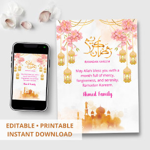 Invitación Cena de Iftar de la Mezquita y Floral Rosa Acuarel