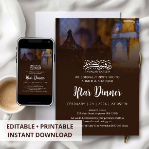 Invitación Cena de Iftar de Linterna Dorada Elegante de Ramad