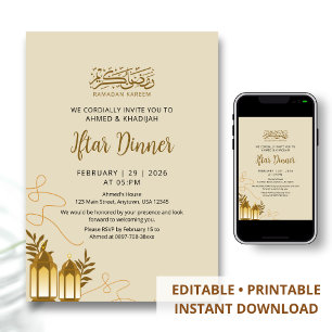 Invitación Cena de Iftar de Linternas Doradas Tradicionales d