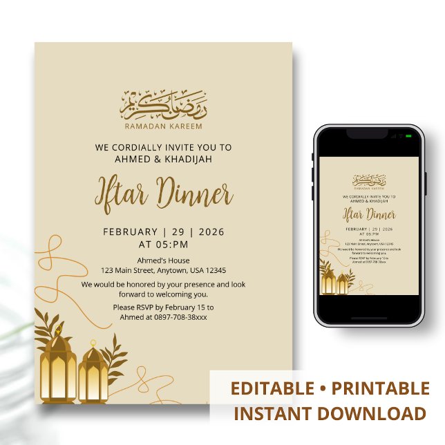 Invitación Cena de Iftar de Linternas Doradas Tradicionales d (Subido por el creador)