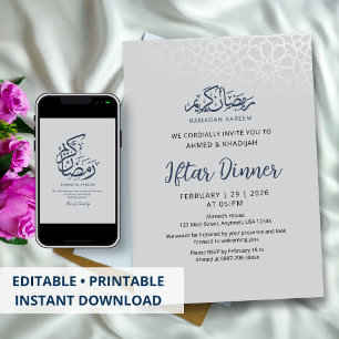 Invitación Cena de Iftar de Ramadán Blanca Minimalista Elegan