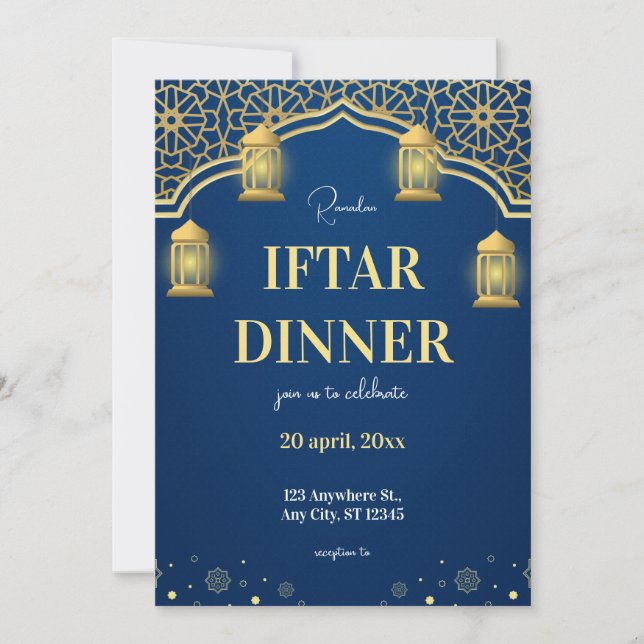 Invitación Cena de Iftar de Ramadán Blue Gold (Anverso)