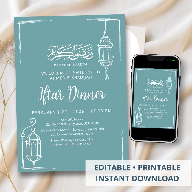 Invitación Cena de Iftar de Ramadán con Linterna Dibujada a M (Subido por el creador)