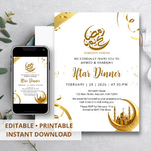 Invitación Cena de Iftar de Ramadan de Oro Festivo en forma d