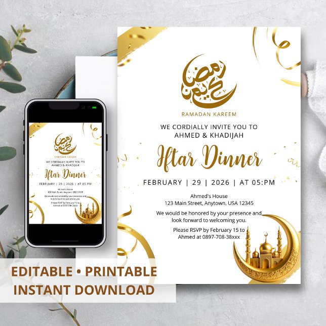 Invitación Cena de Iftar de Ramadan de Oro Festivo en forma d (Subido por el creador)