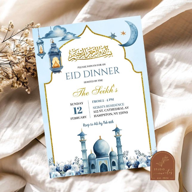 Invitación Cena de Iftar de Ramadán Floral Azul Islam Eid (Subido por el creador)