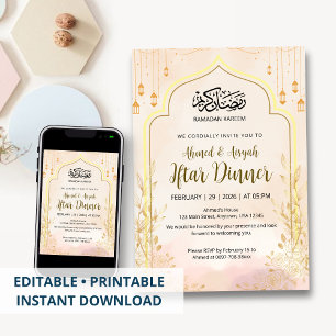 Invitación Cena de Iftar de Ramadán Floral Rosa Suave