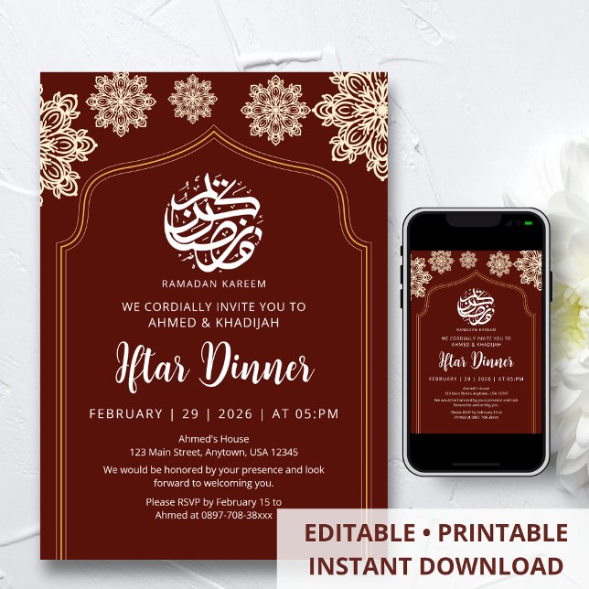 Invitación Cena de Iftar de Ramadan Mandala Dorado Minimalist (Subido por el creador)