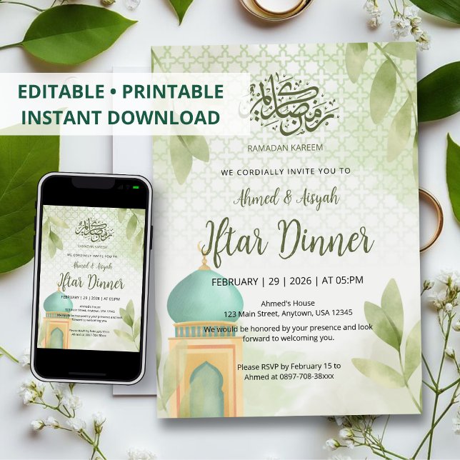 Invitación Cena de Iftar del Mes de Ramadán Mezquita Verde co (Subido por el creador)