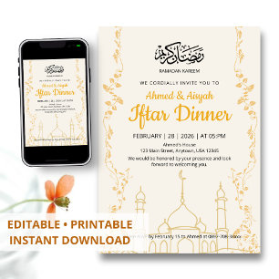 Invitación Cena de Iftar elegante de oro Ramadan Kareem