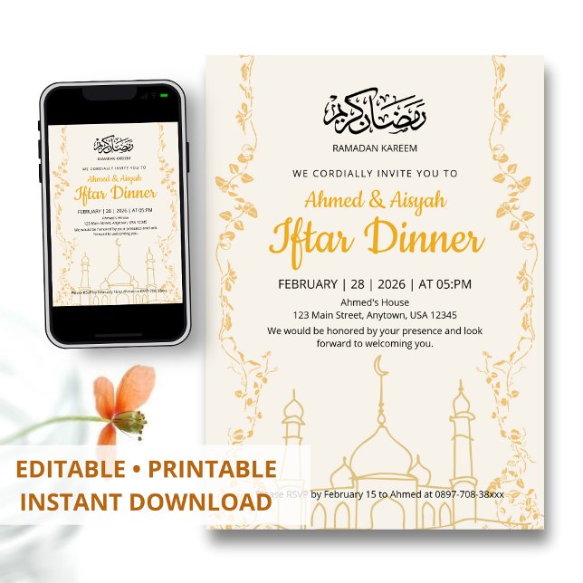 Invitación Cena de Iftar elegante de oro Ramadan Kareem (Subido por el creador)