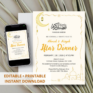 Invitación Cena de Iftar elegante de oro Ramadan Kareem