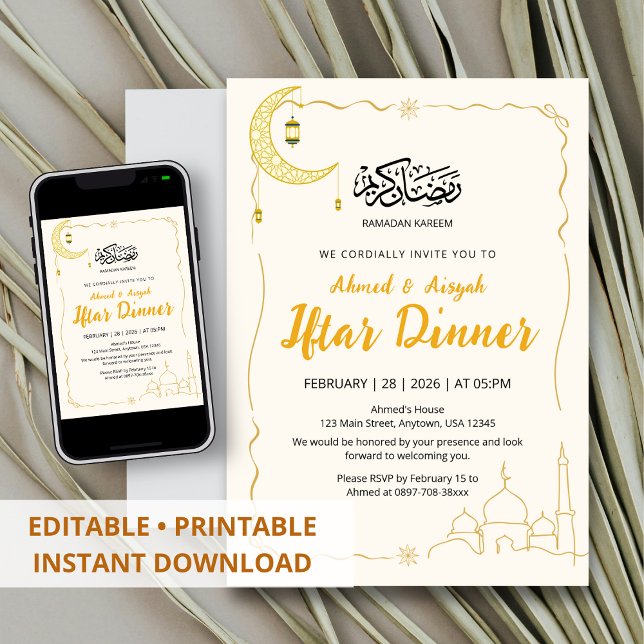 Invitación Cena de Iftar elegante de oro Ramadan Kareem (Subido por el creador)
